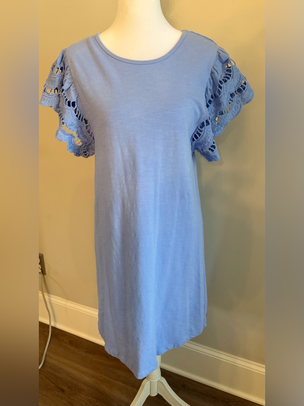 Matilda Jane In Season Eyelet Shift Dress Powder Blue Top with Scoop Neck